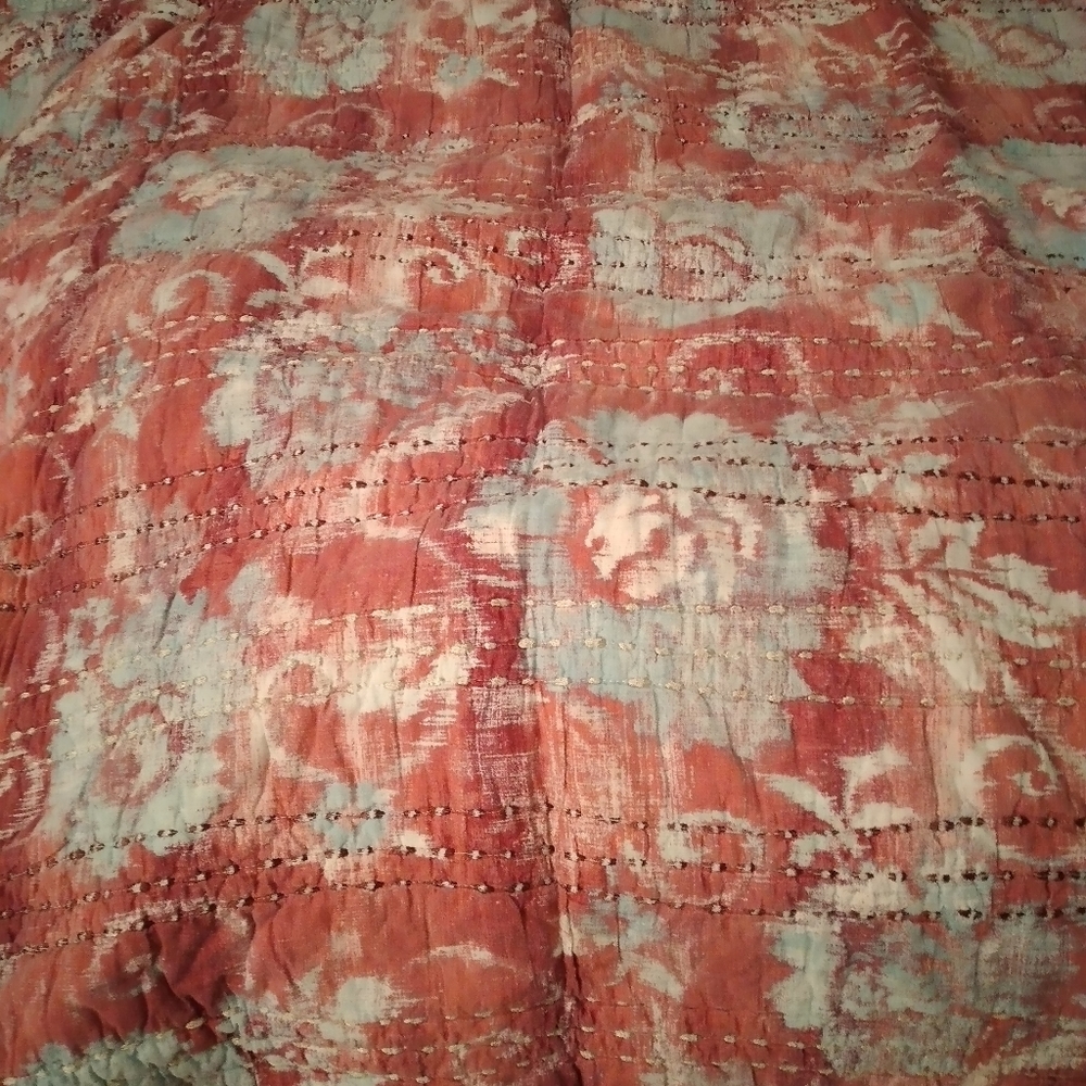 Elegant Coral and Blue Quilt